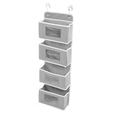 Over Door Hanging Organizer Wall Mount Storage with Hooks for Pantry Nursery Kitchen Closet Dorm Grey 4 Pockets