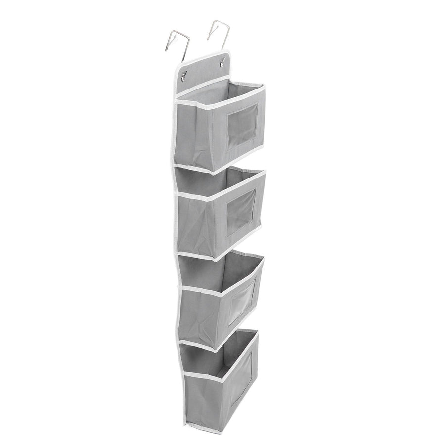 Over Door Hanging Organizer Wall Mount Storage with Hooks for Pantry Nursery Kitchen Closet Dorm Grey 4 Pockets