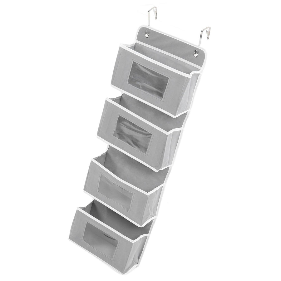 Over Door Hanging Organizer Wall Mount Storage with Hooks for Pantry Nursery Kitchen Closet Dorm Grey 4 Pockets