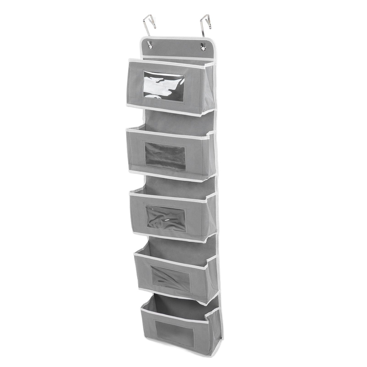 Over Door Hanging Organizer Wall Mount Storage with Hooks for Pantry Nursery Kitchen Closet Dorm Grey 5 Pockets