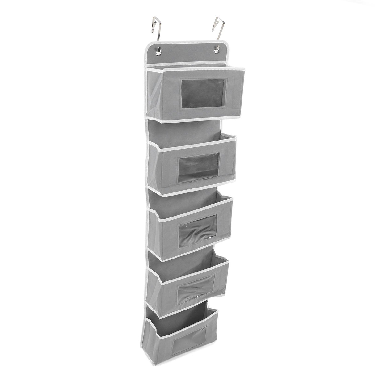 Over Door Hanging Organizer Wall Mount Storage with Hooks for Pantry Nursery Kitchen Closet Dorm Grey 5 Pockets