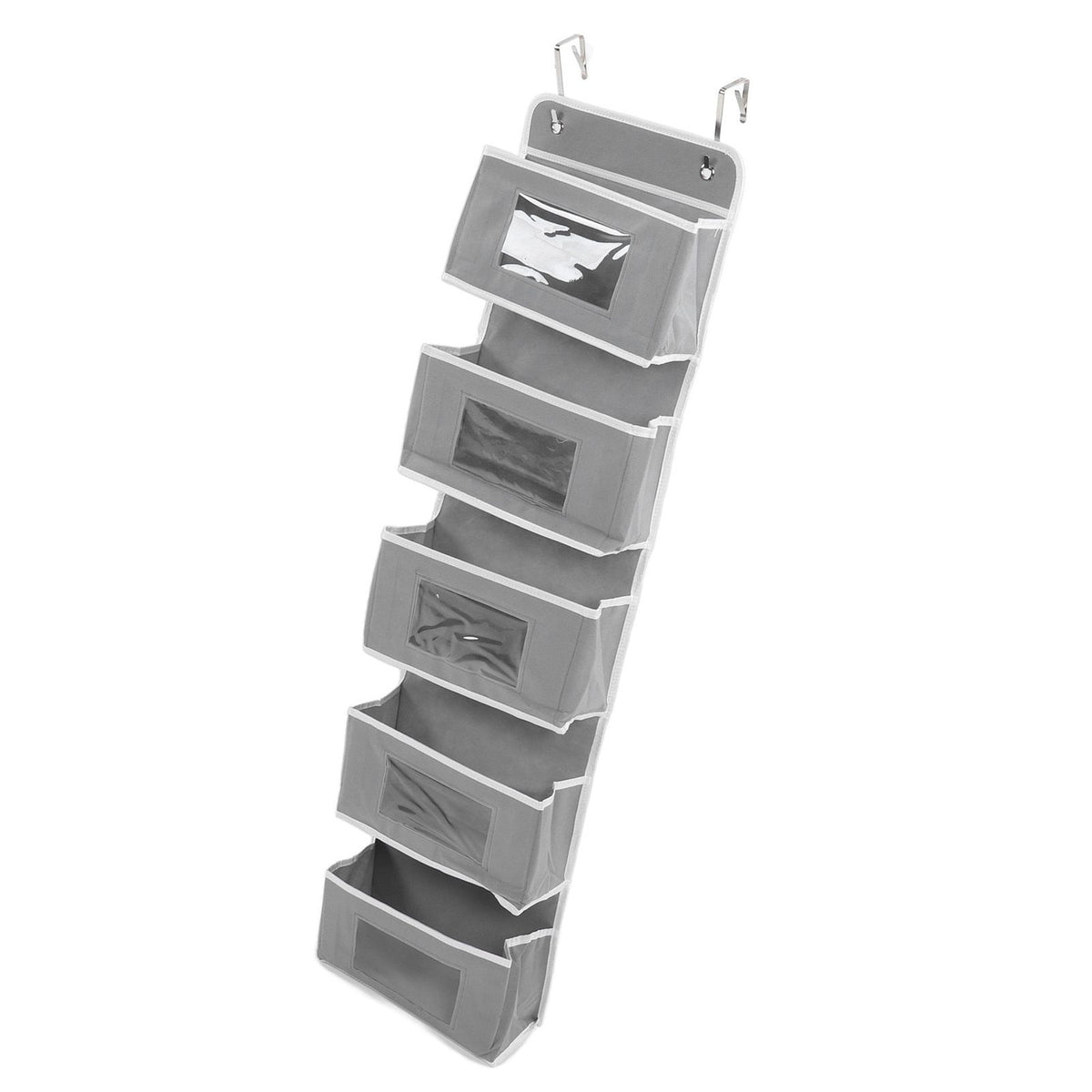 Over Door Hanging Organizer Wall Mount Storage with Hooks for Pantry Nursery Kitchen Closet Dorm Grey 5 Pockets