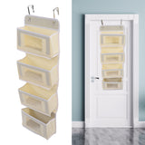 Over Door Hanging Organizer Wall Mount Storage with Hooks for Pantry Nursery Kitchen Closet Dorm Beige 4 Pockets