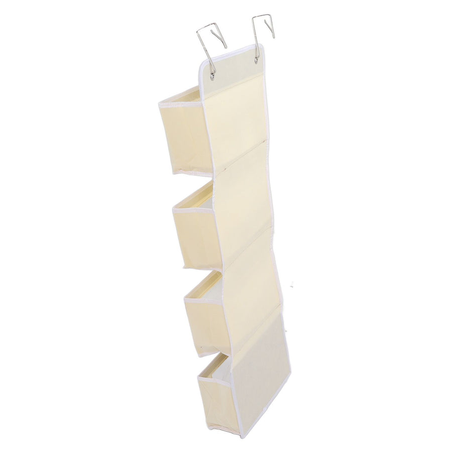 Over Door Hanging Organizer Wall Mount Storage with Hooks for Pantry Nursery Kitchen Closet Dorm Beige 4 Pockets