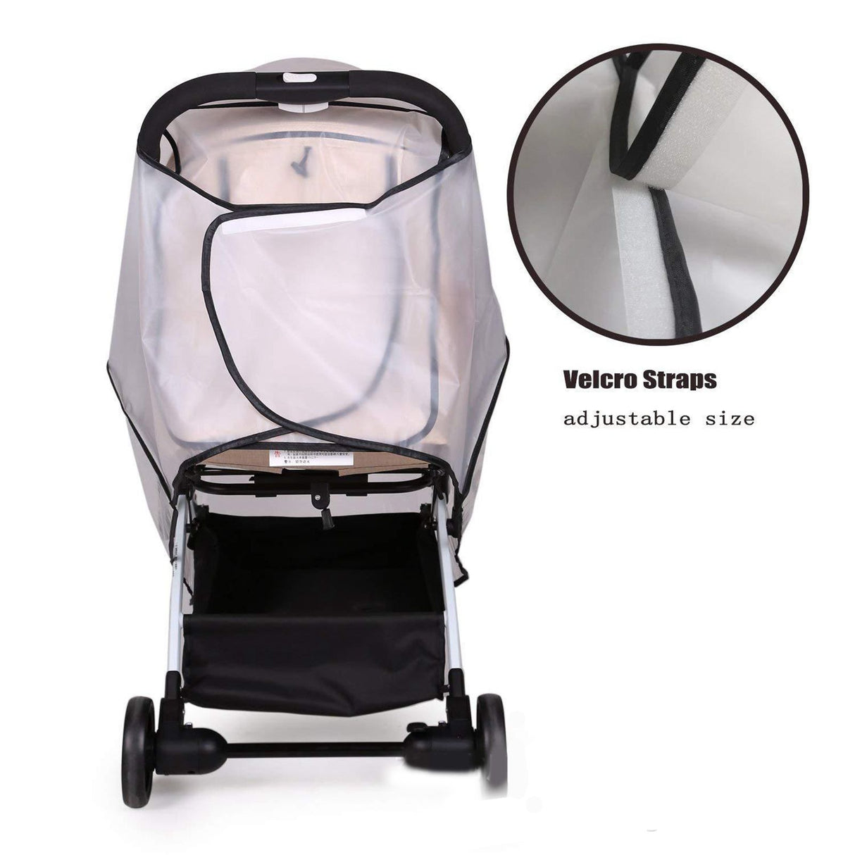 Baby Stroller Rain Cover Transparent Adjustable Shockproof Windproof Cover for Stroller Black