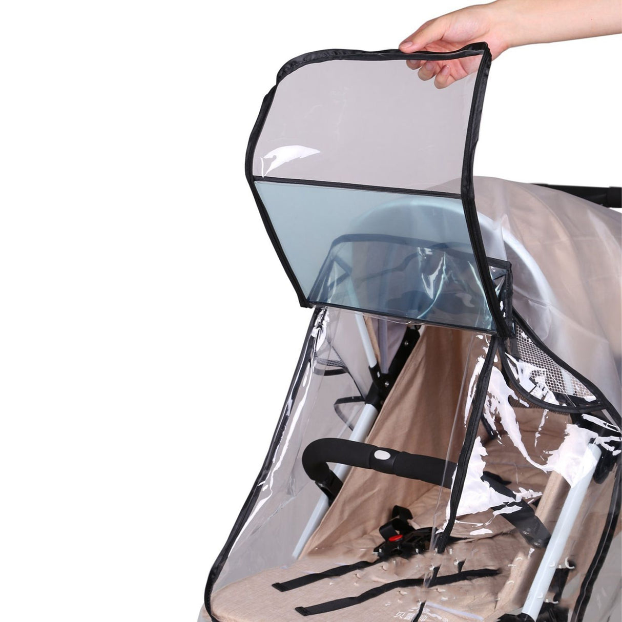 Baby Stroller Rain Cover Transparent Adjustable Shockproof Windproof Cover for Stroller Black