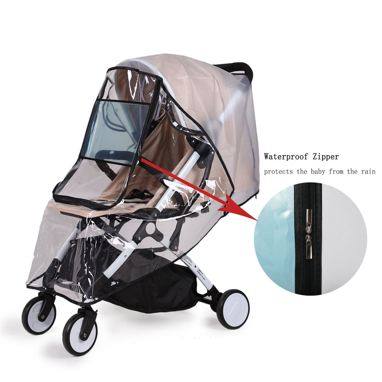 Baby Stroller Rain Cover Transparent Adjustable Shockproof Windproof Cover for Stroller Black