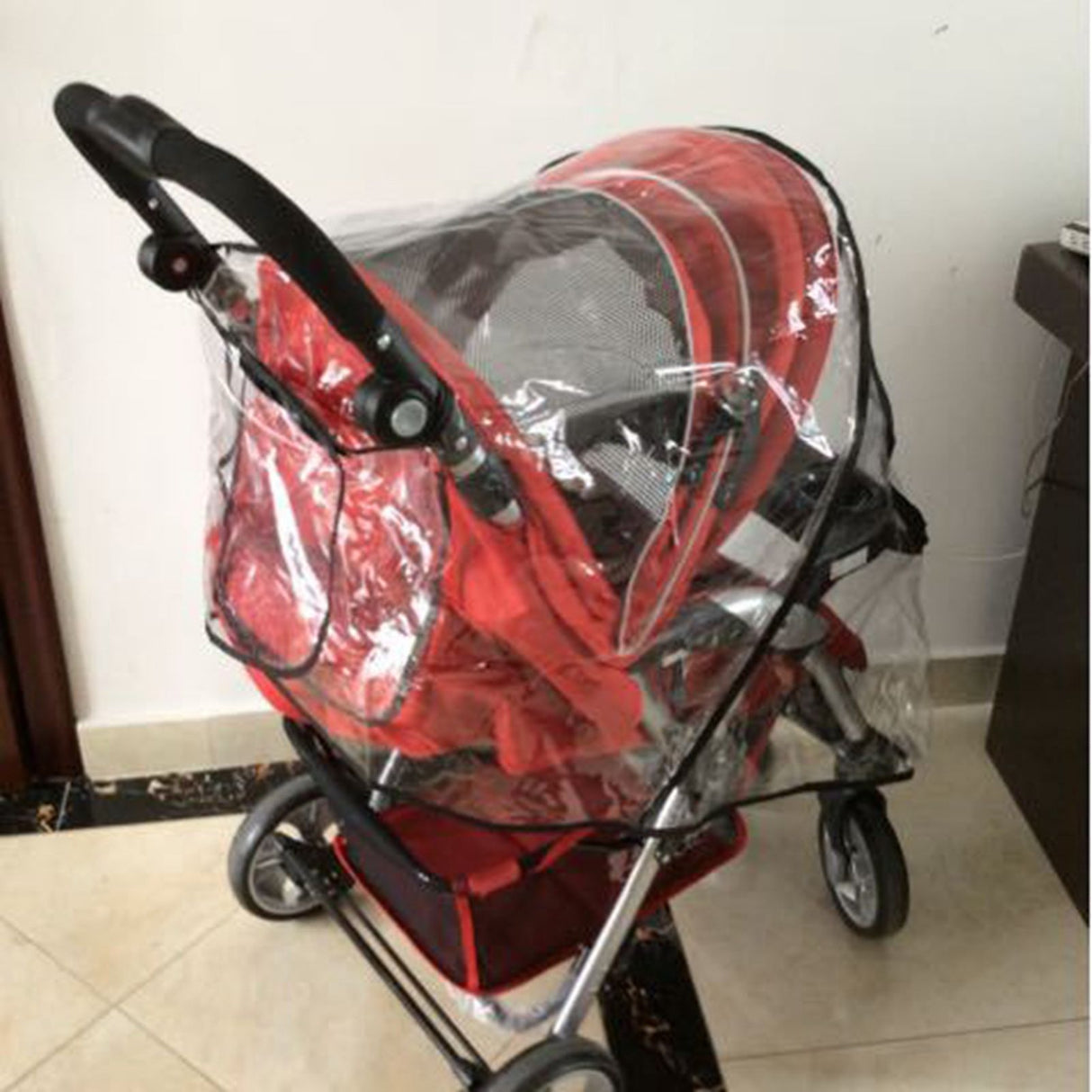 Baby Stroller Rain Cover Transparent Adjustable Shockproof Windproof Cover for Stroller Black