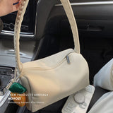 Woman Handbag with Pendant Fashionable Lovely Appearance Bright Pure Color PU Female Shoulder Bag Beige - Rear View