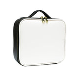 Cosmetic Storage Bag PU Leather Large Capacity Waterproof Adjustable Partition Makeup Case for Travel Black White