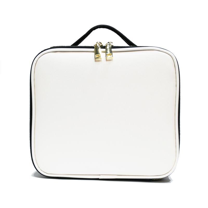 Cosmetic Storage Bag PU Leather Large Capacity Waterproof Adjustable Partition Makeup Case for Travel Black White