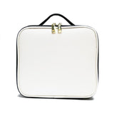 Cosmetic Storage Bag PU Leather Large Capacity Waterproof Adjustable Partition Makeup Case for Travel Black White