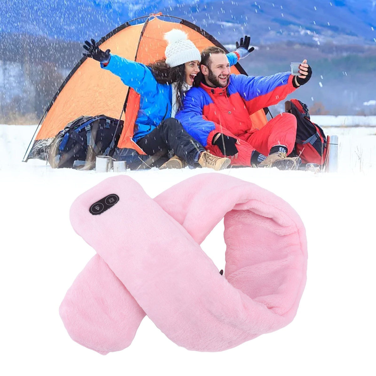 Heating Scarf USB Powered Soft Warm Soreness Relief Vibration Massage Pure Color Heated Neck Wrap for Adult Elderly Pink