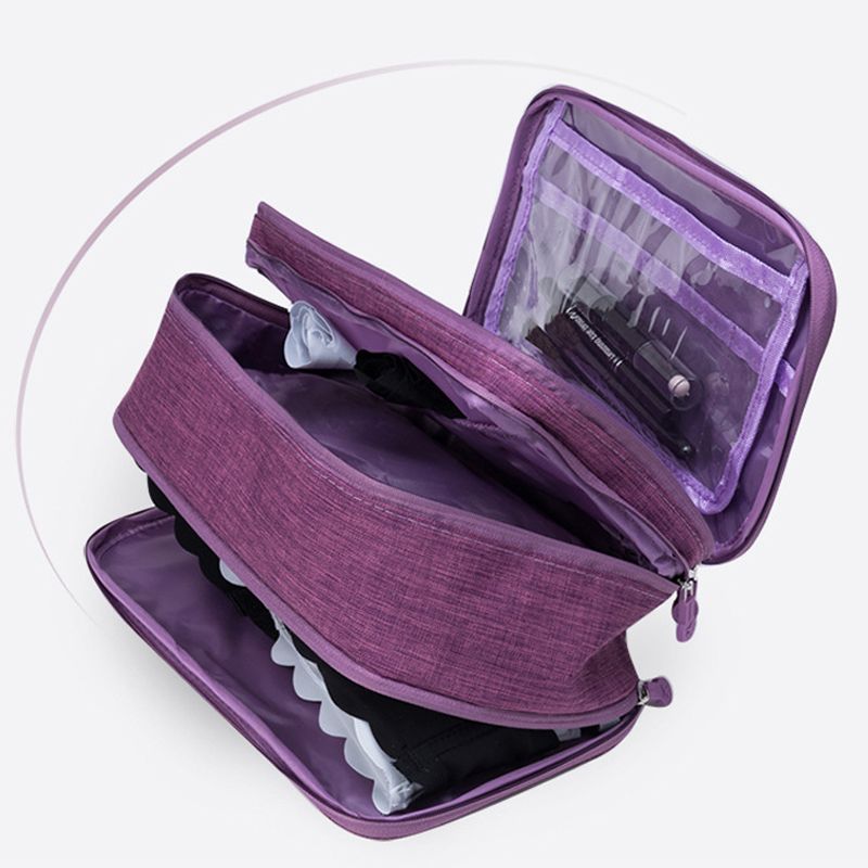 Travel Underwear Organizer Positive Ion Oxford Fabric Large Capacity Travel Bra Organizer for Underwear Women Travel Purple