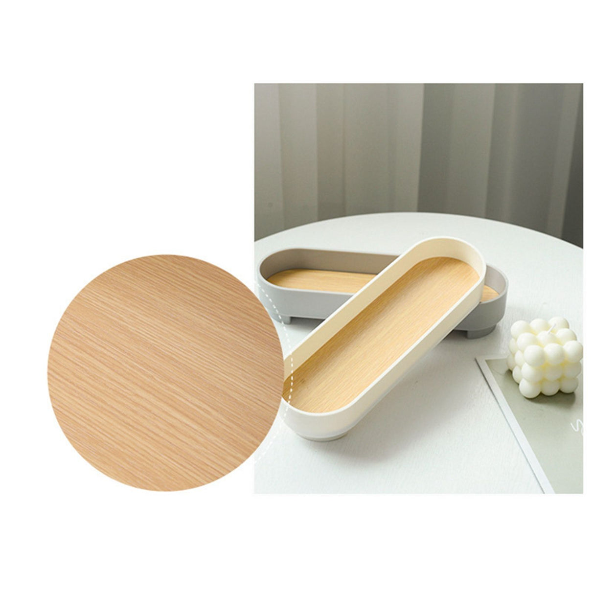 Narrow Arc Tray Simple Fashionable Versatile Decorative Home Oval Serving Storage Tray for Makeup Fragrance White