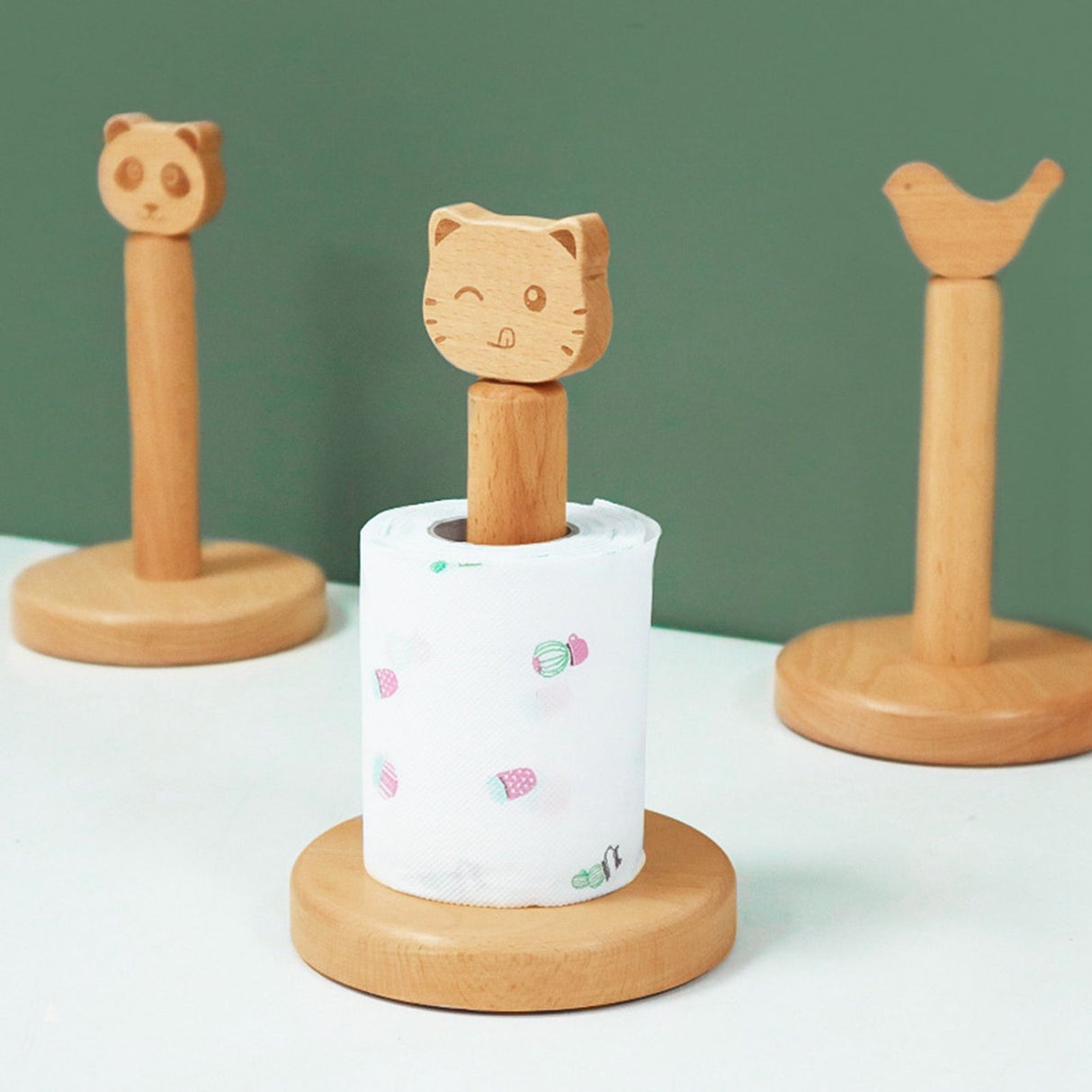 Wooden Tissue Holder Cute Animals Shape Facial Napkin Stand Toilet Paper Holder Store Shelves for Kitchen Bedroom Cat