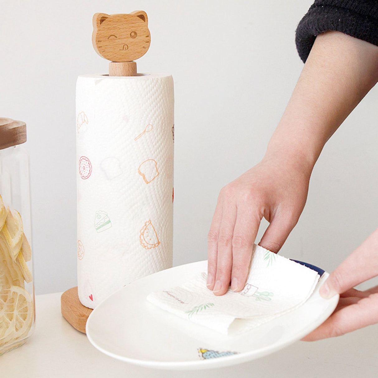 Wooden Tissue Holder Cute Animals Shape Facial Napkin Stand Toilet Paper Holder Store Shelves for Kitchen Bedroom Cat