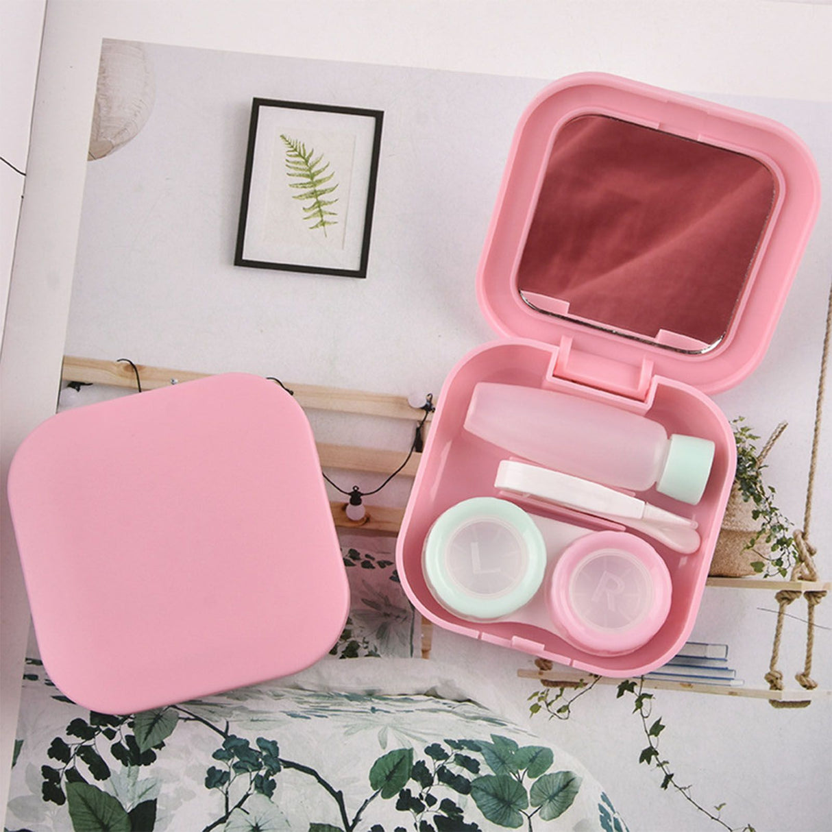 Contact Lens Box Plastic Leakage Proof Dustproof Portable Square Contact Lens Case Pink