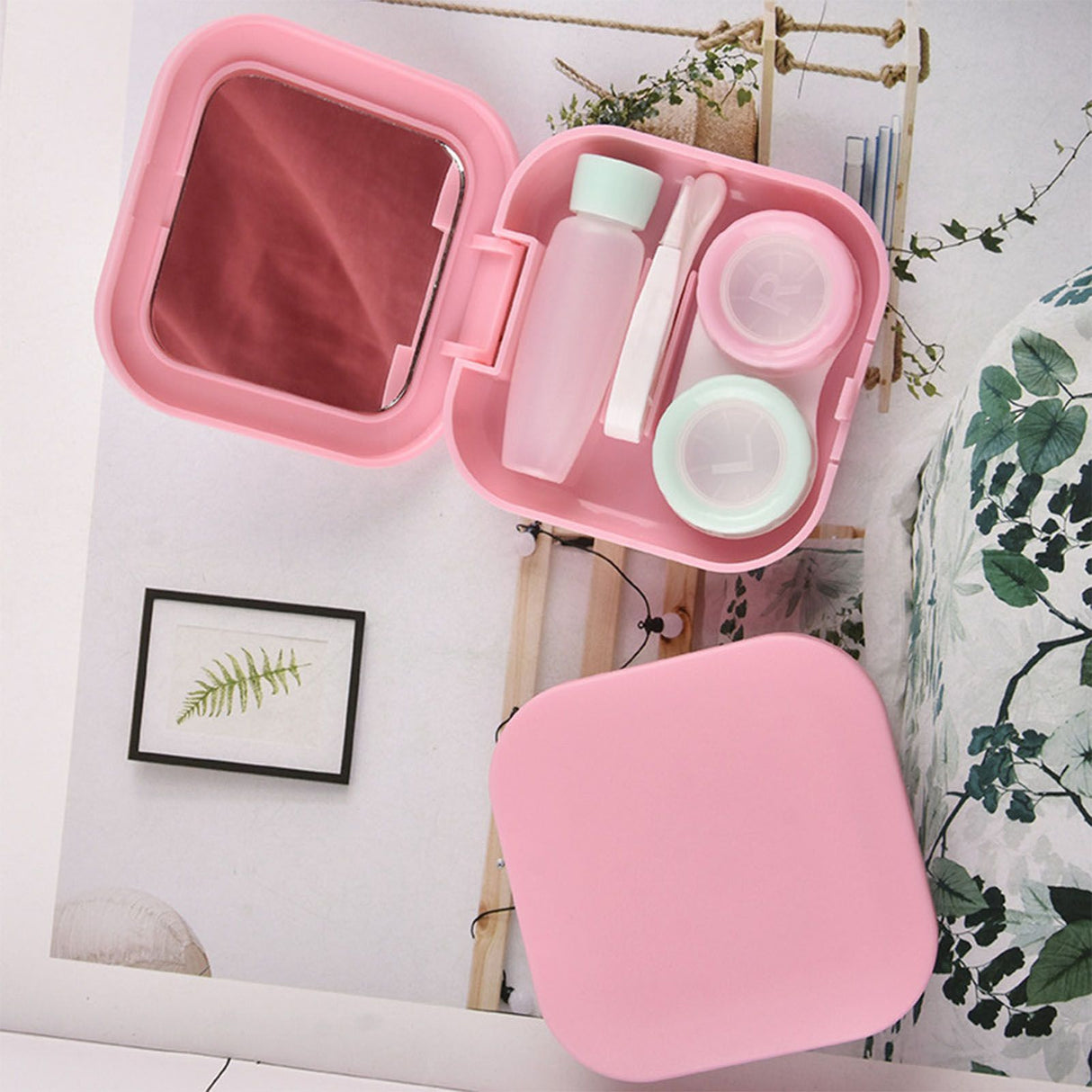 Contact Lens Box Plastic Leakage Proof Dustproof Portable Square Contact Lens Case Pink