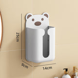 Wall Mounted Tissue Box Punching Free Cute Bear Pattern Plastic Tissue Dispenser for Home Bathroom White Bear Brown