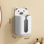 Wall Mounted Tissue Box Punching Free Cute Bear Pattern Plastic Tissue Dispenser for Home Bathroom White Bear Brown