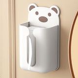 Wall Mounted Tissue Box Punching Free Cute Bear Pattern Plastic Tissue Dispenser for Home Bathroom White Bear Brown