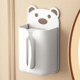 Wall Mounted Tissue Box Punching Free Cute Bear Pattern Plastic Tissue Dispenser for Home Bathroom White Bear Brown