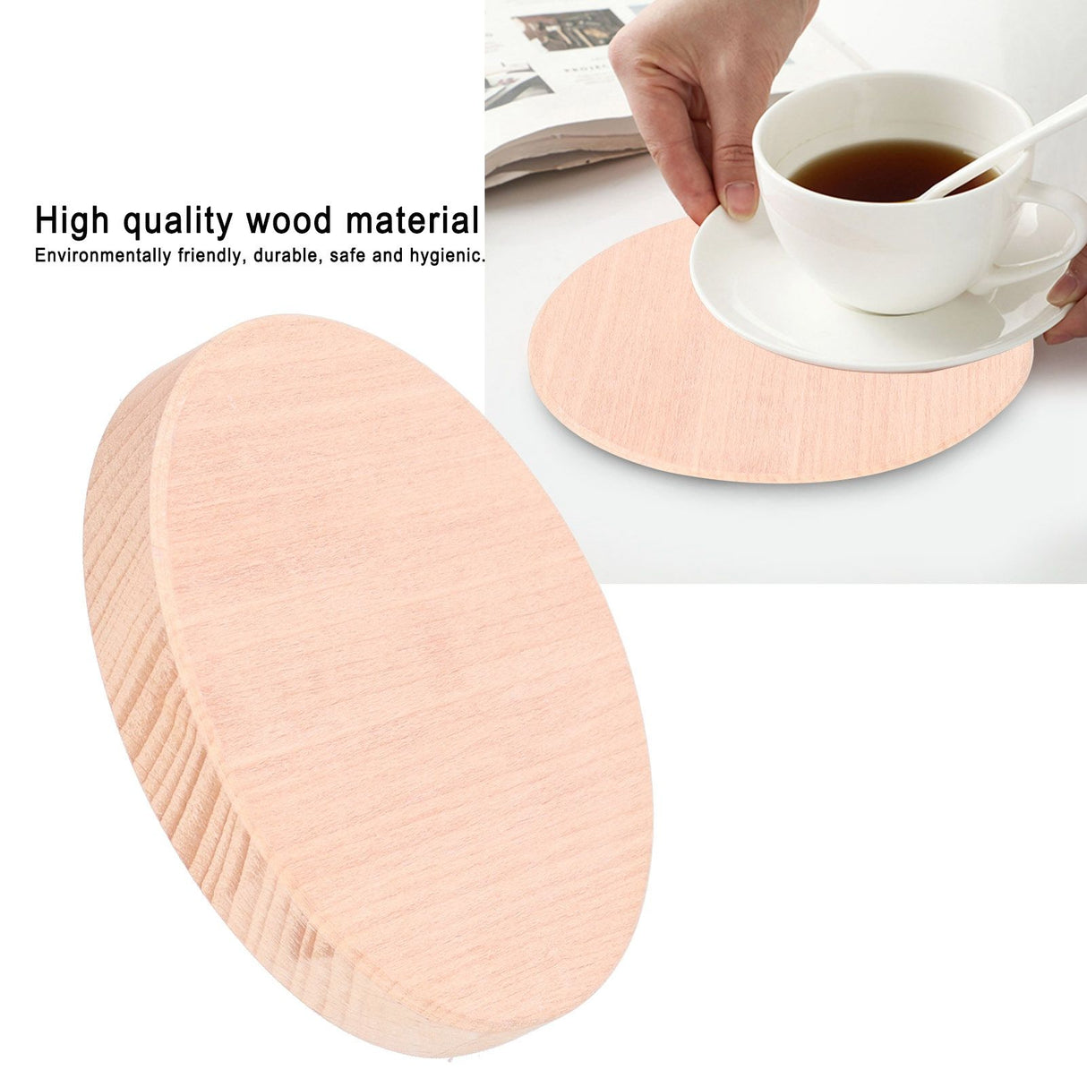 Round Wood Coaster Placemat Round Heat Resistant Drink Mat Cup Pad for Home KitchenWood Color