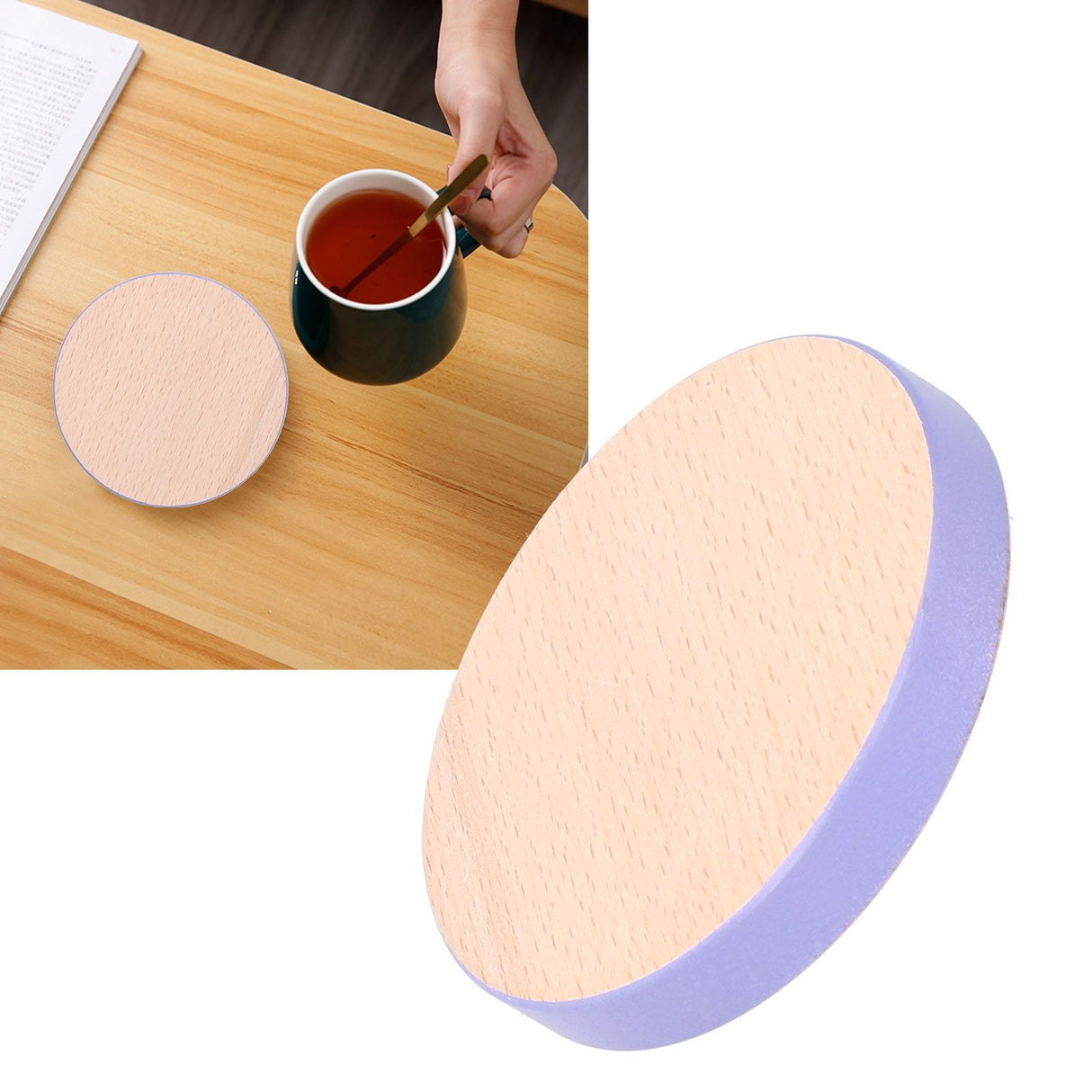 Round Wood Coaster Placemat Round Heat Resistant Drink Mat Cup Pad for Home KitchenPurple
