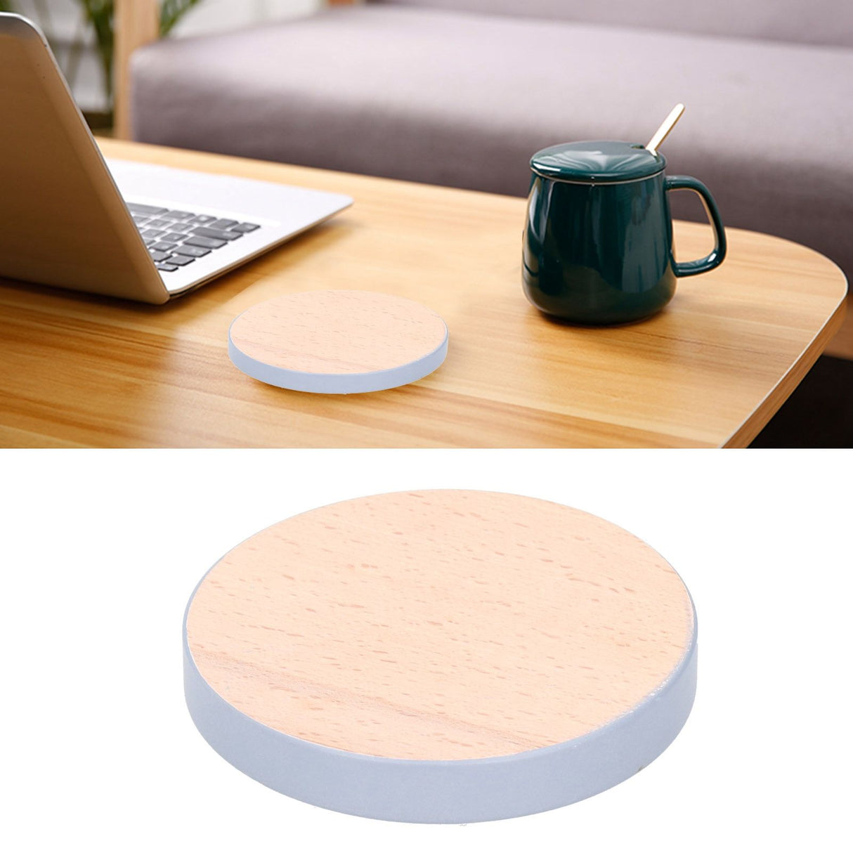 Round Wood Coaster Placemat Round Heat Resistant Drink Mat Cup Pad for Home KitchenGray