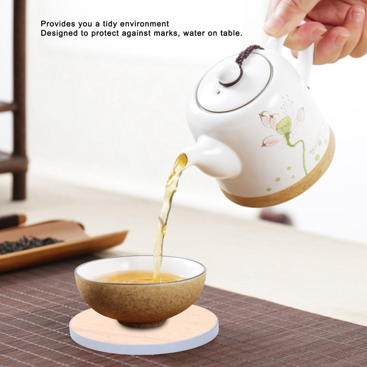 Round Wood Coaster Placemat Round Heat Resistant Drink Mat Cup Pad for Home KitchenGray