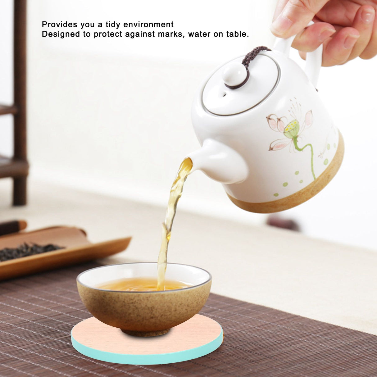 Round Wood Coaster Placemat Round Heat Resistant Drink Mat Cup Pad for Home KitchenBlue