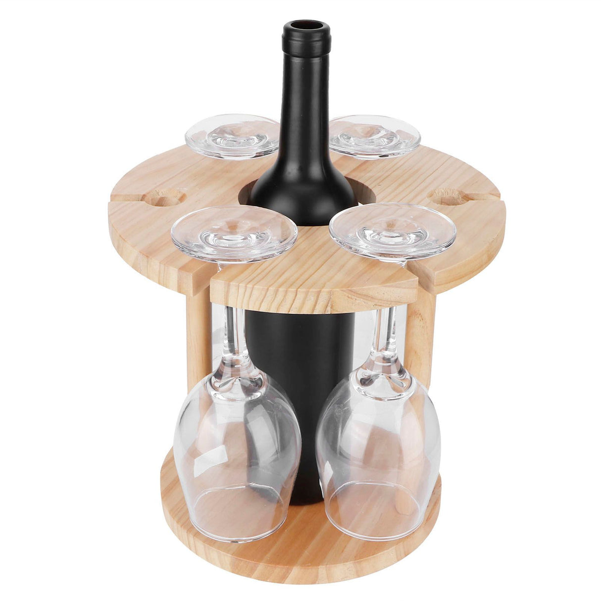 Wooden Wine Rack Glass Cup Holder Organizer Tabletop Display for 6 Glass and 1 Wine Bottle