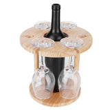 Wooden Wine Rack Glass Cup Holder Organizer Tabletop Display for 6 Glass and 1 Wine Bottle - Close-Up Angle