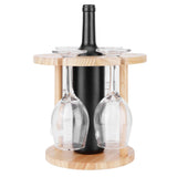 Wooden Wine Rack Glass Cup Holder Organizer Tabletop Display for 6 Glass and 1 Wine Bottle