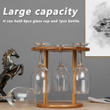 Wooden Wine Rack Glass Cup Holder Organizer Tabletop Display for 6 Glass and 1 Wine Bottle - Extra Image