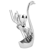 7Pcs/Set Zinc Alloy Dinnerware Swan Holder Tableware with 3 Spoons 3 Forks Home Decoration - Side View