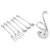 7Pcs/Set Zinc Alloy Dinnerware Swan Holder Tableware with 3 Spoons 3 Forks Home Decoration - Low Angle