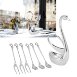 7Pcs/Set Zinc Alloy Dinnerware Swan Holder Tableware with 3 Spoons 3 Forks Home Decoration - Extra Image