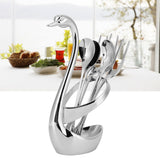 7Pcs/Set Zinc Alloy Dinnerware Swan Holder Tableware with 3 Spoons 3 Forks Home Decoration