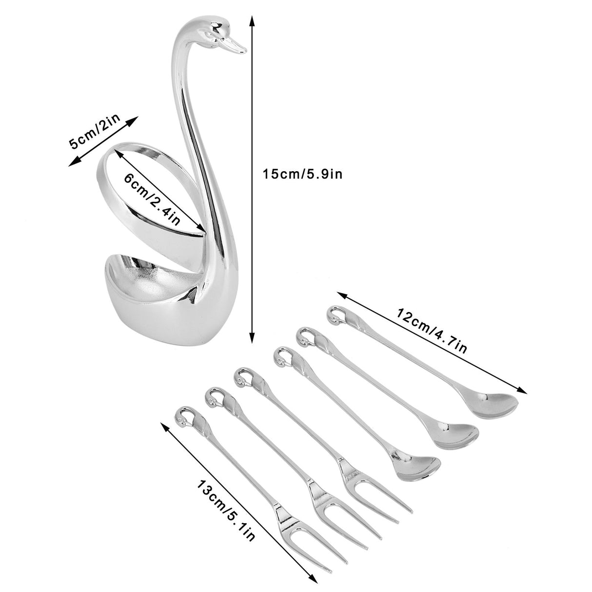 7Pcs/Set Zinc Alloy Dinnerware Swan Holder Tableware with 3 Spoons 3 Forks Home Decoration