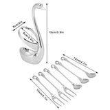 7Pcs/Set Zinc Alloy Dinnerware Swan Holder Tableware with 3 Spoons 3 Forks Home Decoration
