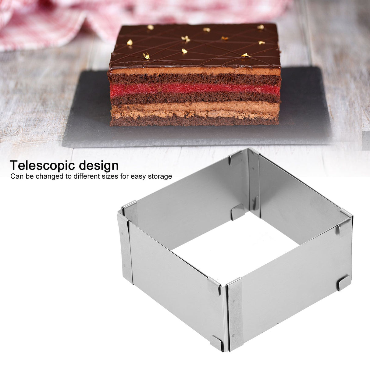 Stainless Steel Square Mousse Ring Retractable Biscuits Cake Mold Kitchen DIY Baking ToolsS 10~18cm