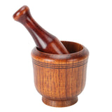 Wooden Grinding Bowl Household Kitchen Manual Garlic Ginger Spices Grinder Mortar Pestle Set - Close-Up Angle