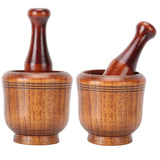 Wooden Grinding Bowl Household Kitchen Manual Garlic Ginger Spices Grinder Mortar Pestle Set - Low Angle