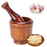 Wooden Grinding Bowl Household Kitchen Manual Garlic Ginger Spices Grinder Mortar Pestle Set