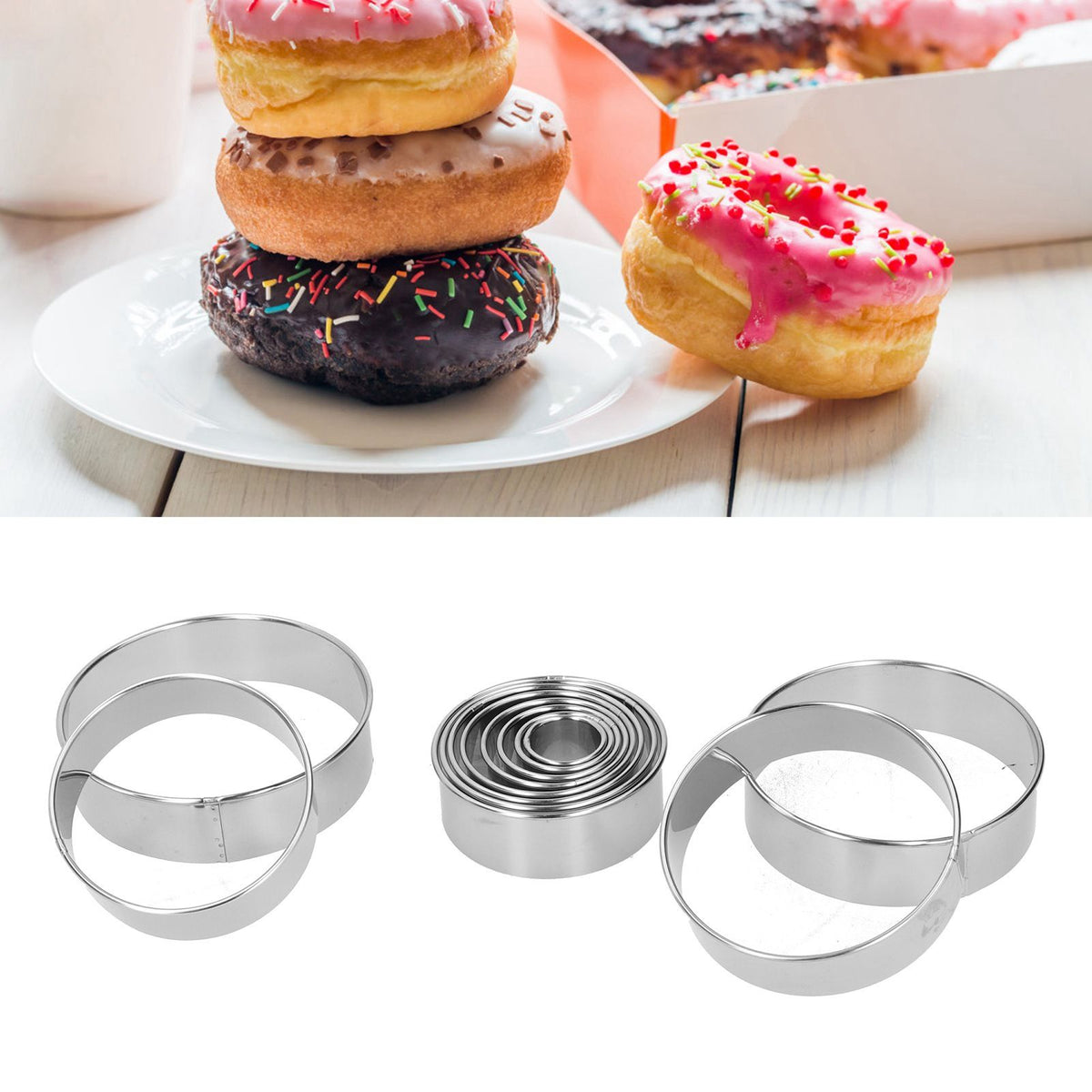 12PCS/Set Stainless Steel Mousse Ring Round Cake Mold Fondant Cookies Cutting Mold Baking Tool