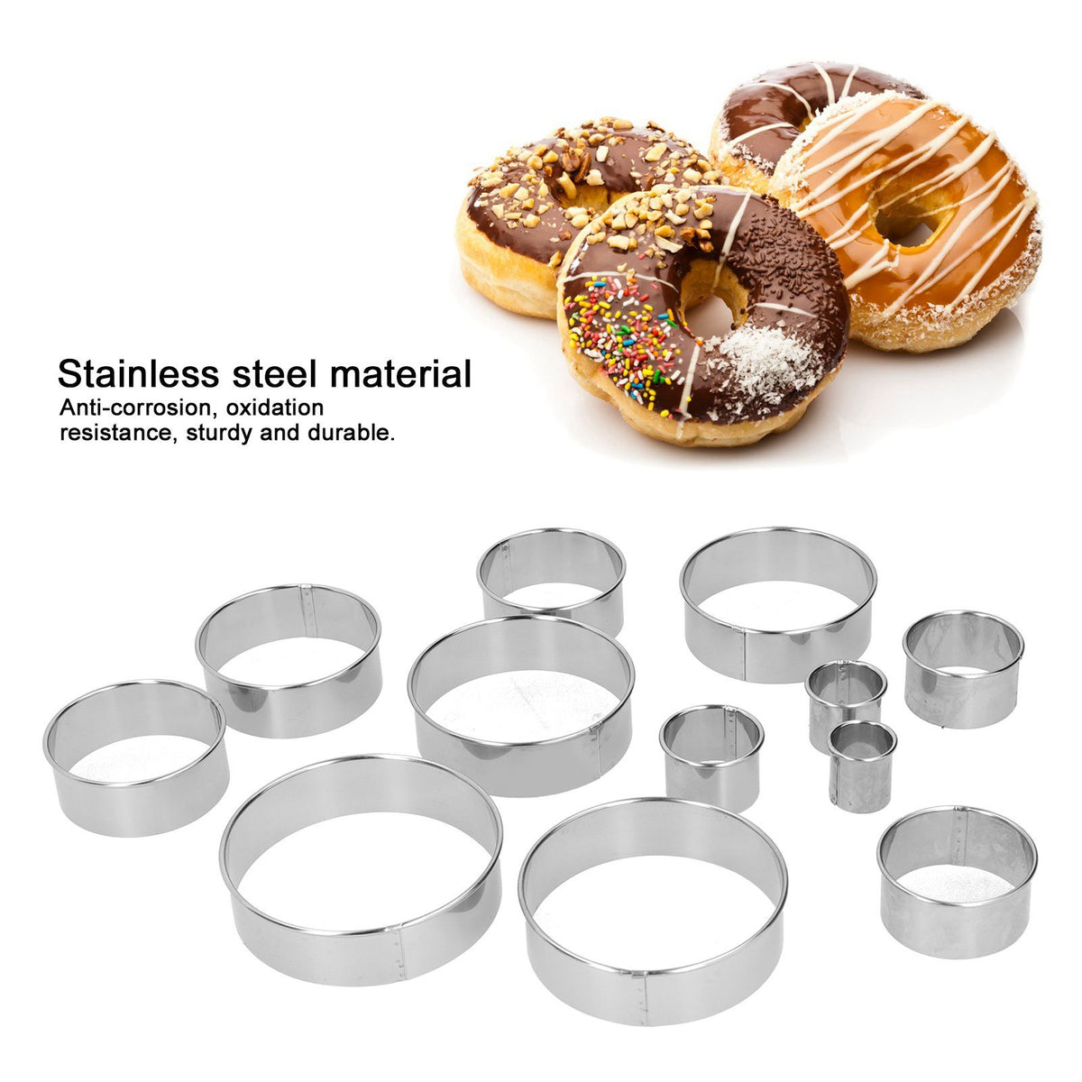 12PCS/Set Stainless Steel Mousse Ring Round Cake Mold Fondant Cookies Cutting Mold Baking Tool
