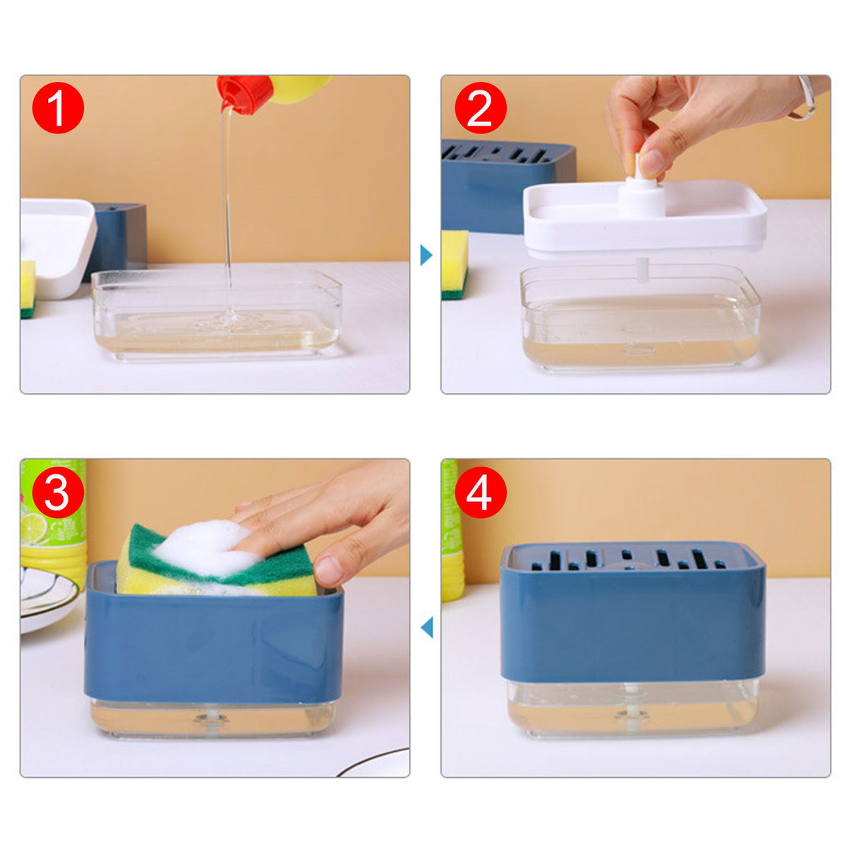 Dish Soap Dispenser Press Type Automatic Liquid Soap Dispenser for Kitchen Sink CountertopBlue