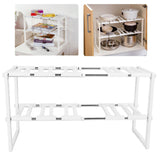 2‑Tier Sink Rack Cabinet Organizer Storage Telescopic Shelf Kitchen Bathroom Holder